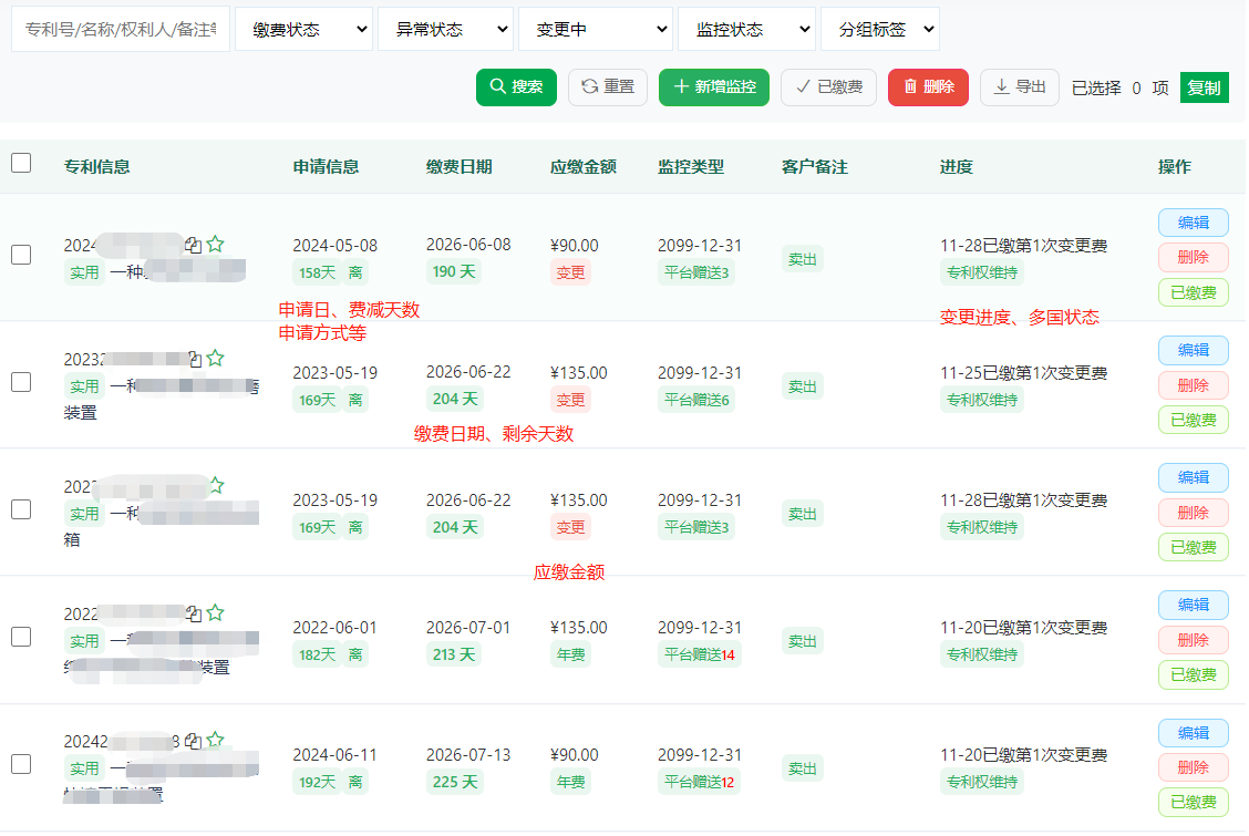 专利监控列表